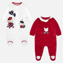 Load image into Gallery viewer, Mayoral Singapore Baby Girl Pajamas. Little ones are guaranteed the sweetest dreams with this set of pajamas from Mayoral. These stylish pajamas include snap-button closures and cute graphics on the front.
