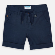 Load image into Gallery viewer, Mayoral Singapore Bermuda Shorts. These casual but fashionable navy shorts are a lovely choice for warmer days, they have an elasticated waistband with adjustable drawstring.
